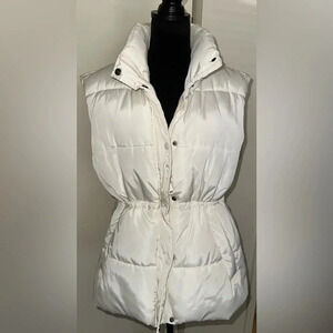 Off White Adjustable Waist Mid Length Puffer Vest - Size L
